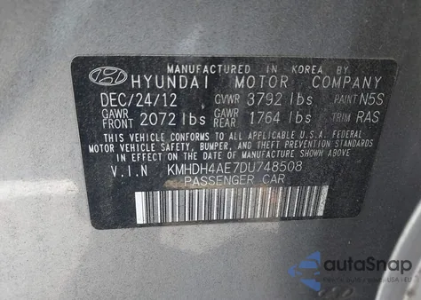 2013 Hyundai Elantra Gls z USA, uszkodzony, nr VIN KMHDH4AE7DU748508